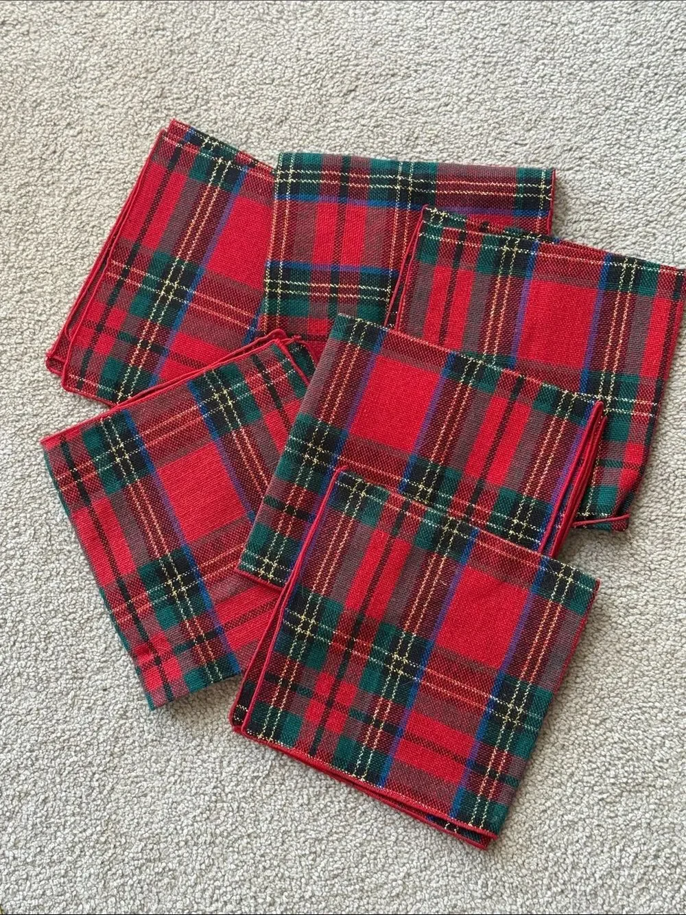 Vintage Shillitos Red and Green Tartan Plaid Napkin Set of Six!